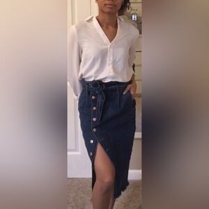 ZARA Denim Skirt, Belted, with Slit at bottom to knee, Size: Small, EUC